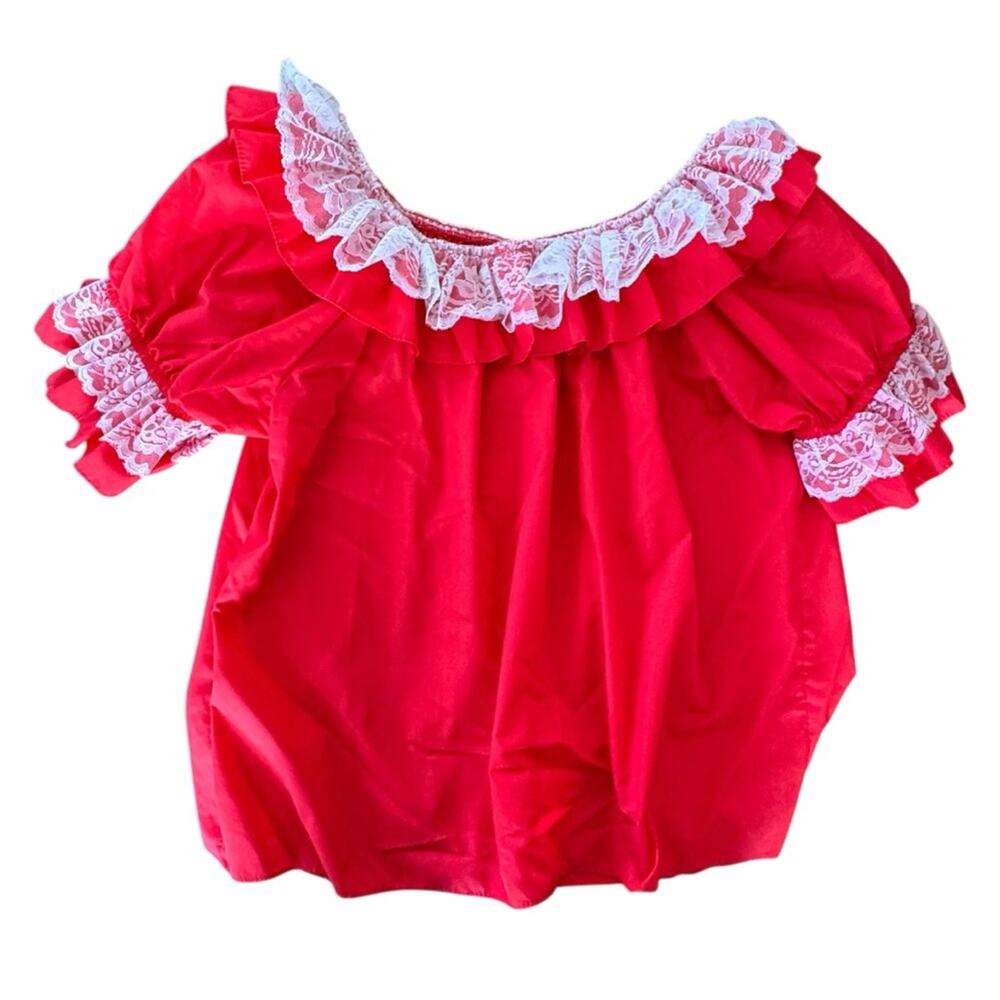 Square Up Fashions Women’s Red Ruffled Lace Trim Blouse Peasant Fiesta Size XXL